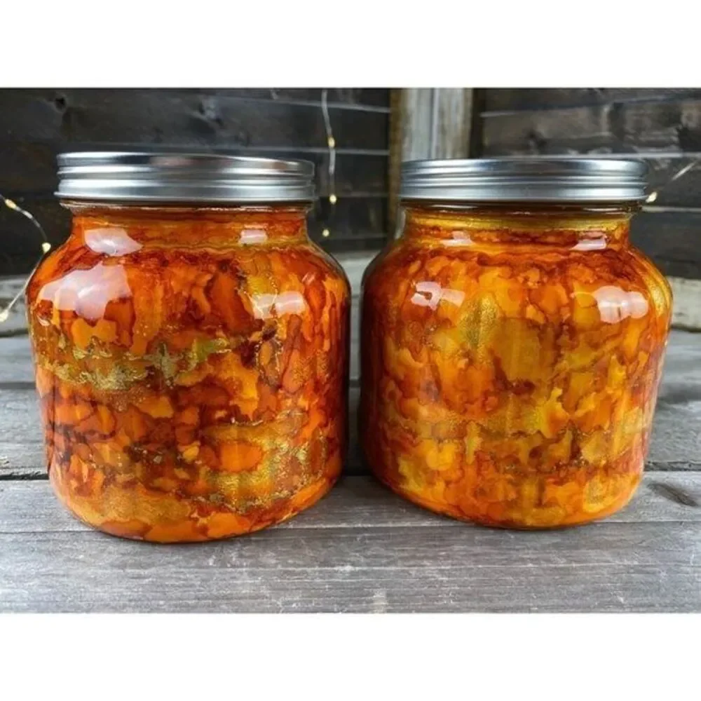 Bathroom Storage Organization Labeled Jars Resin Orange Yellow Marbled